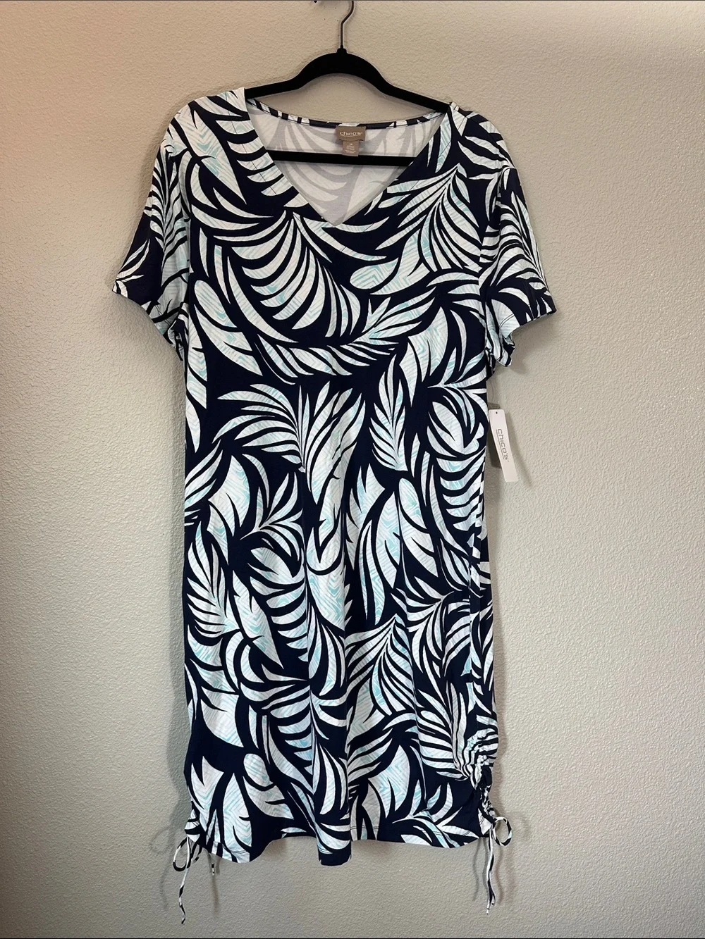 Chico Swimcover  Dress size  3 with adjustable bottom Navy & Light Blue Leaf